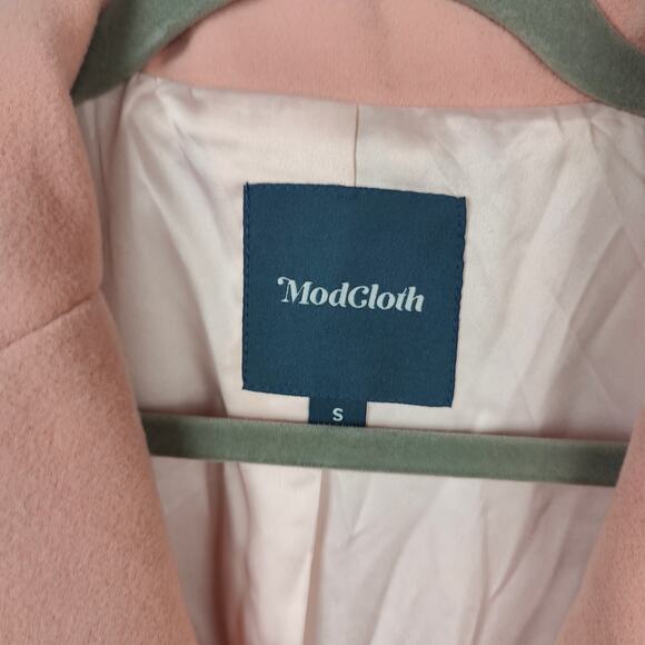 Modcloth 3D Polka Dot Coat Womens Small‎ Pink White Wool Blend Retro Peacoat - Picture 6 of 8